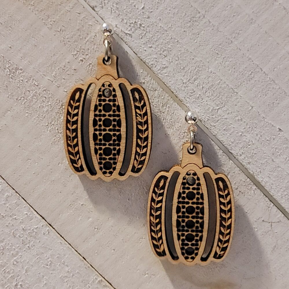 Handmade Rustic Pumpkin Earrings – Fall Harvest Laser Cut Wood Dangles